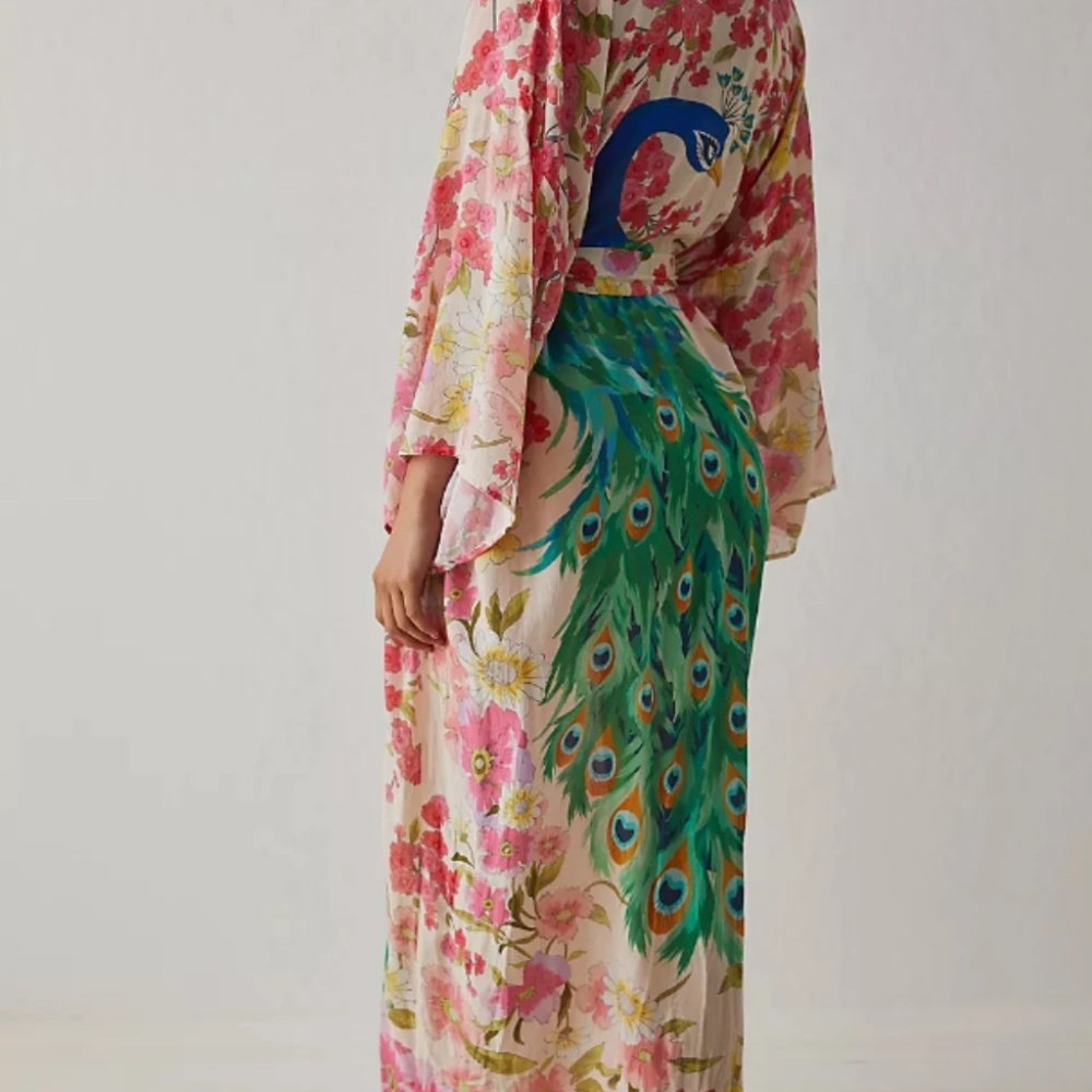 Boho Floral Tropical Peacock Print Cover up Kimono - Picture 6 of 8